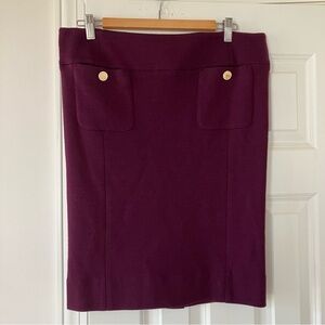 Tory Burch Elegant Purple Wool Blend Pencil Skirt with Pockets Medium